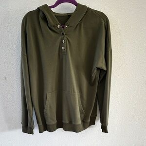 Olive Green Hoodie with Button Detail